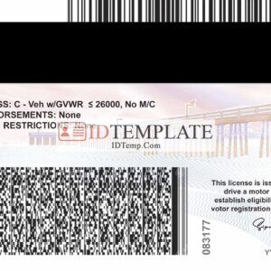 California Drivers License Template Back