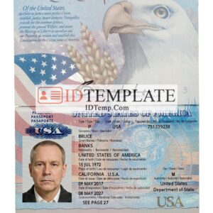 Blank Fillable Editable Fake United States of America USA Passport Template PSD Document